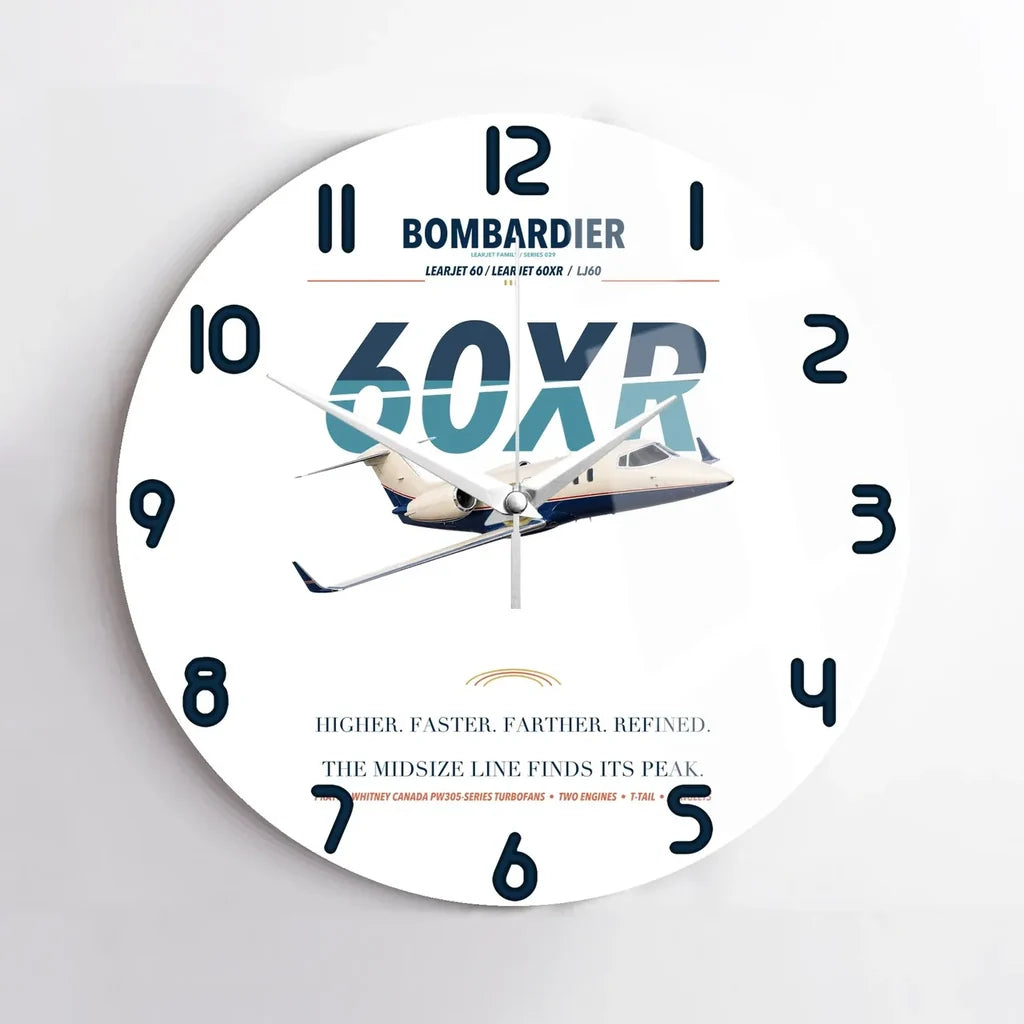 Bombardier Learjet 60XR design on white no frame wall clock