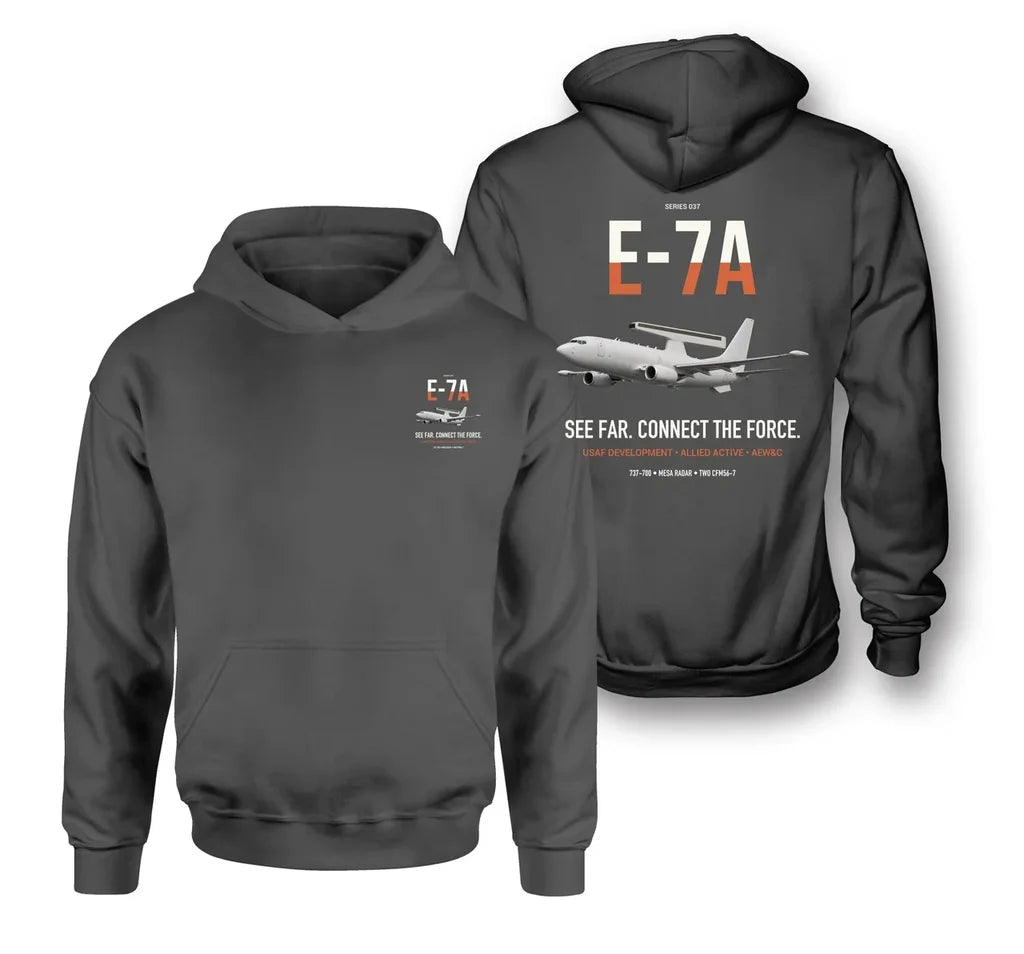 E-7A Wedgetail design on dark gray double-side hoodie, double-side print
