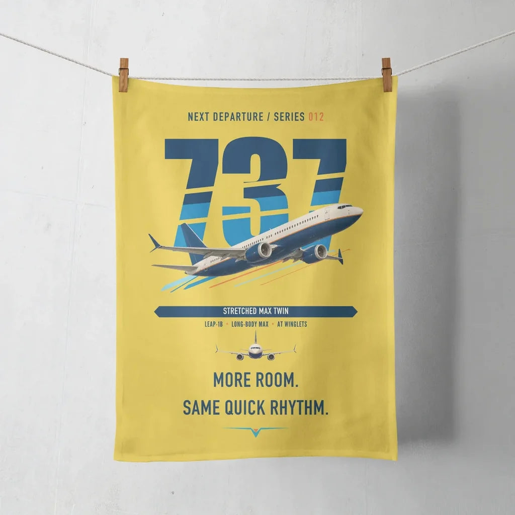 Boeing 737 MAX 9 design on yellow towel