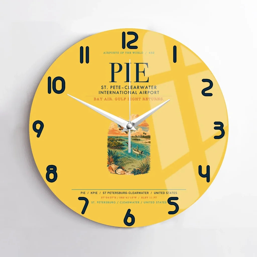 St. Pete–Clearwater International Airport (PIE) design on yellow no frame wall clock