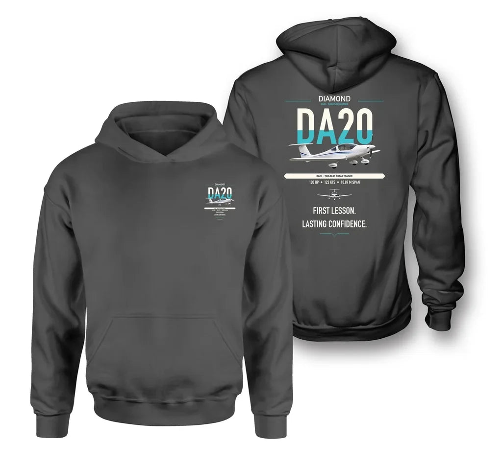 Diamond DA20 design on dark gray double-side hoodie, double-side print
