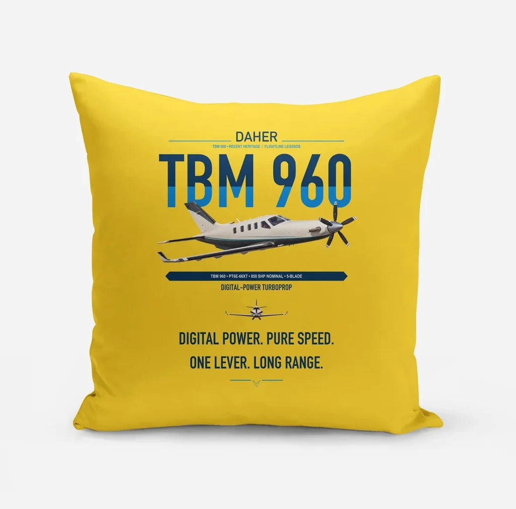 Daher TBM 960 design on yellow pillow