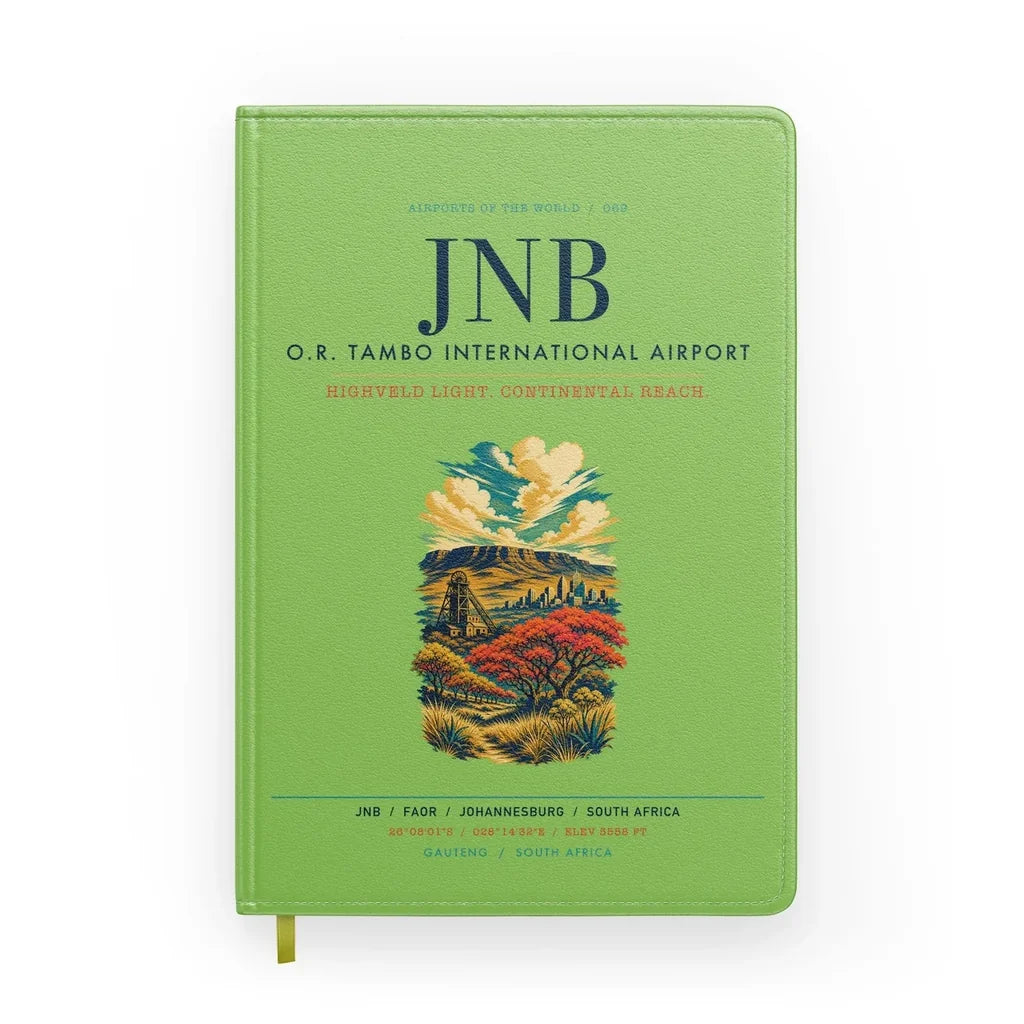 Johannesburg O.R. Tambo International Airport (JNB) design on light green notebook