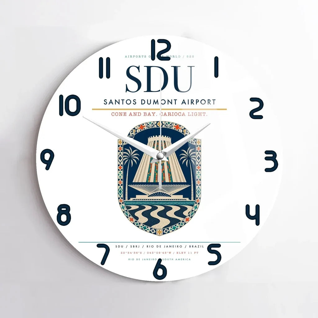 Santos Dumont Airport (SDU) design on white no frame wall clock