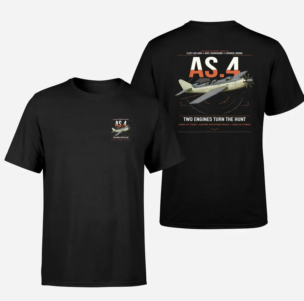 Fairey Gannet AS.4 design on black t-shirt, double-side print