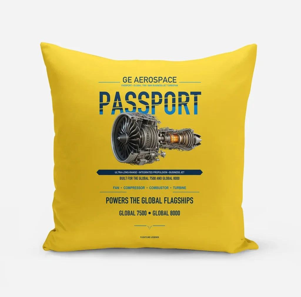PASSPORT design on yellow pillow