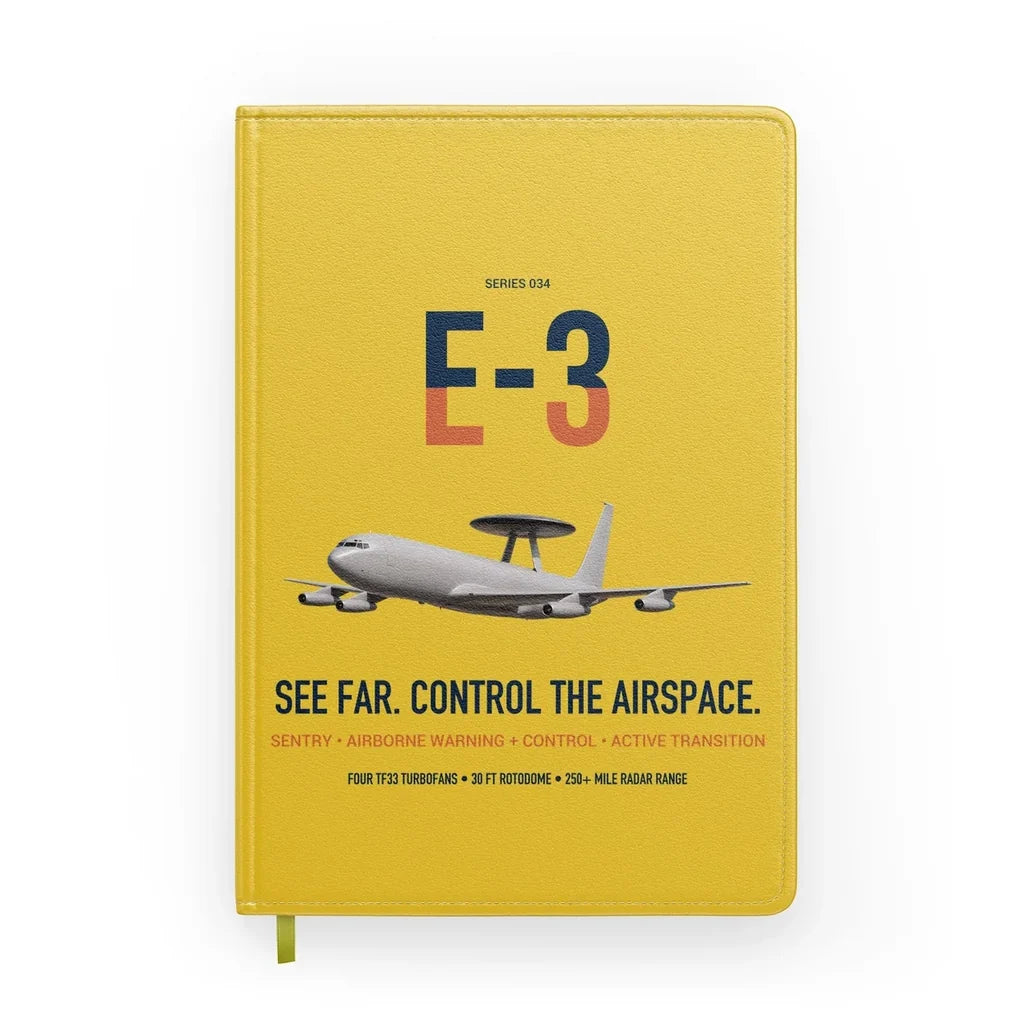 E-3 Sentry AWACS design on yellow notebook