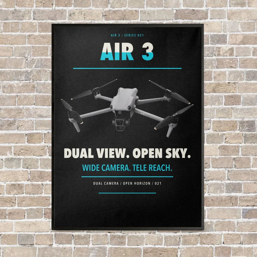 DJI Air 3 vertical canvas print - framed - black background