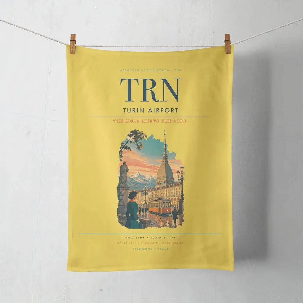 Turin Airport (TRN) design on yellow towel