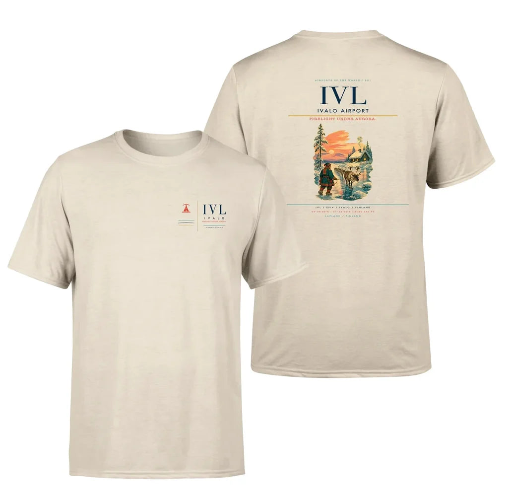 Ivalo Airport (IVL) design printed on beige double-side t-shirt