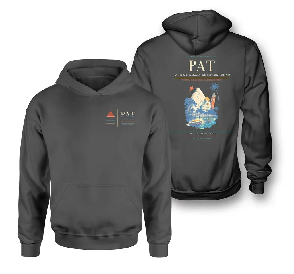 Jay Prakash Narayan International Airport (PAT) design on dark gray double-side hoodie