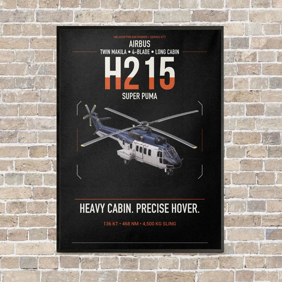 Airbus H215 vertical canvas print - framed - black background
