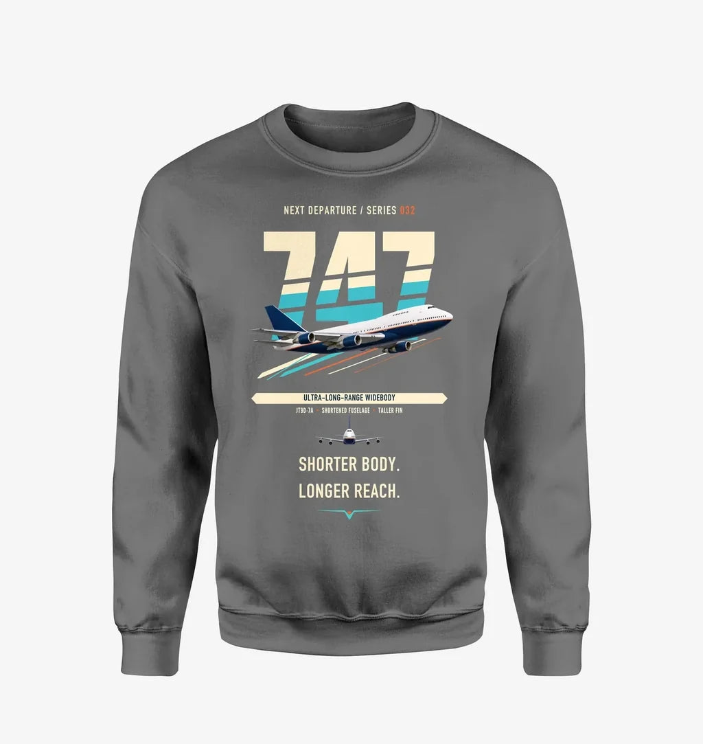 Boeing 747SP design on gray sweatshirt