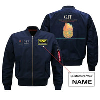 Thumbnail for Grand Junction Regional Airport (GJT) design on blue bomber jacket with custom name patch