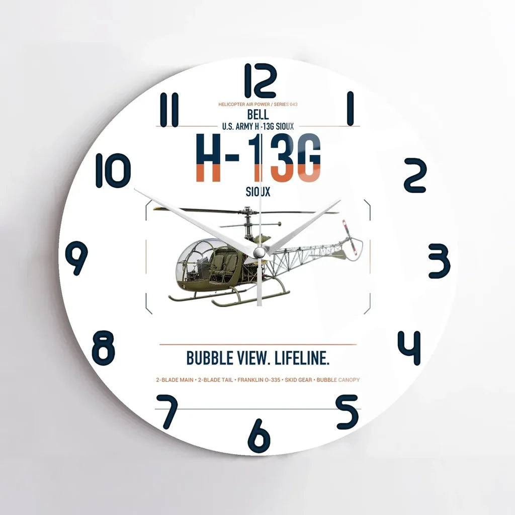 Bell H-13G Sioux design on white no frame wall clock