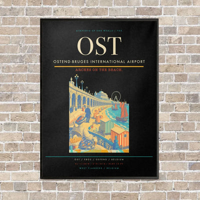 Ostend-Bruges International Airport OST vertical canvas print - framed - black background