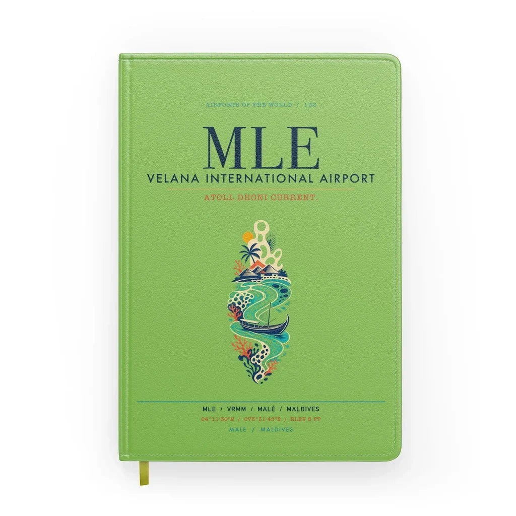 Velana International Airport Malé (MLE) design on light green notebook