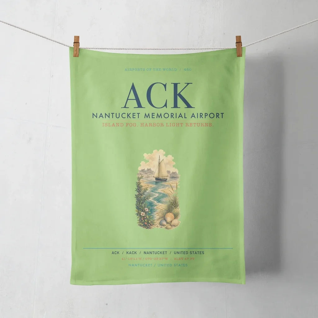 Nantucket Memorial Airport (ACK) design on light green towel