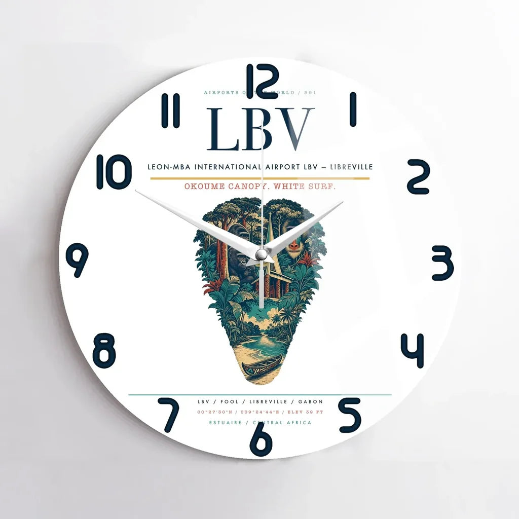 Leon-Mba International Airport (LBV) design on white no frame wall clock
