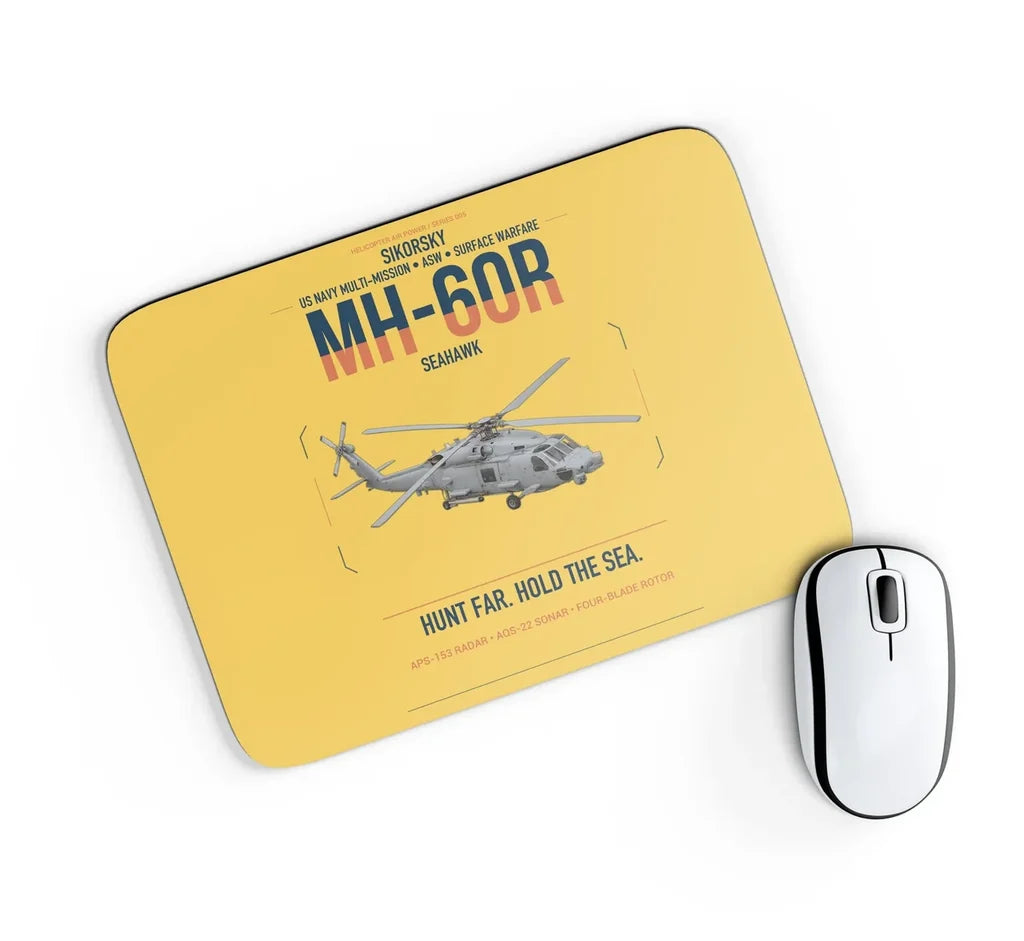 Sikorsky MH-60R Seahawk design on yellow rectangle mouse pad
