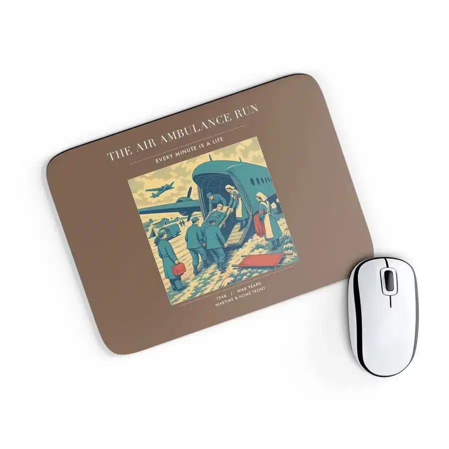VINTAGE G4506 - The Air Ambulance Run - Designed Mouse Pads design on brown rectangle