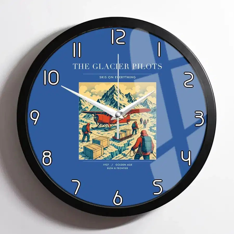 VINTAGE G4028 - The Glacier Pilots - Designed Wall Clocks design on blue framed