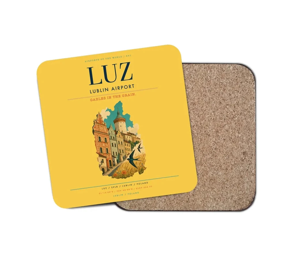 Lublin Airport (LUZ) design on yellow 1 piece coaster