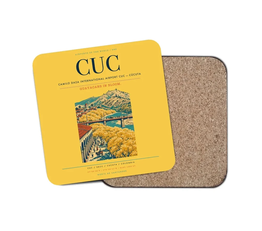 Camilo Daza International Airport (CUC) design on yellow 1 piece coaster