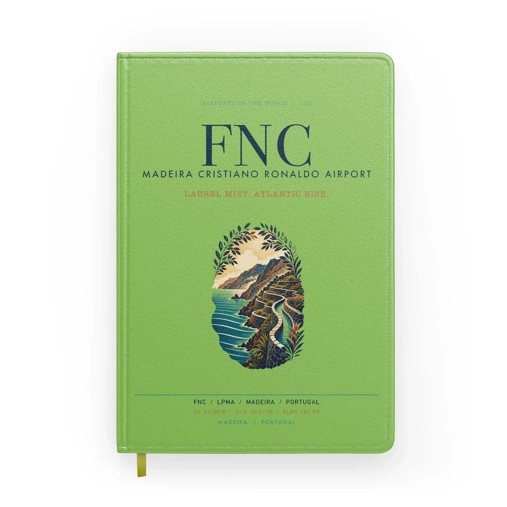 Madeira Cristiano Ronaldo Airport (FNC) design on light green notebook