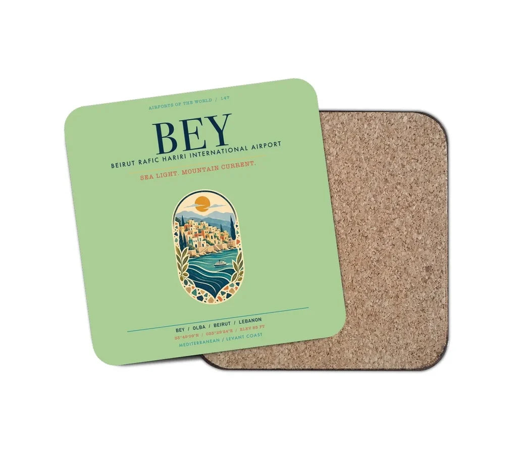 Beirut Rafic Hariri International Airport (BEY) design on light green 1 piece coaster