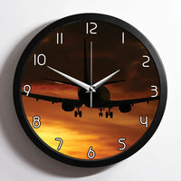Thumbnail for Beautiful Aircraft Landing at Sunset aviation design on premium wood and metal wall clock.