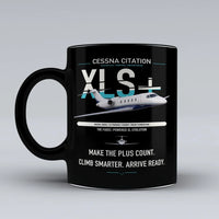 Thumbnail for Cessna Citation XLSPlus design on black ceramic mug, double-side print