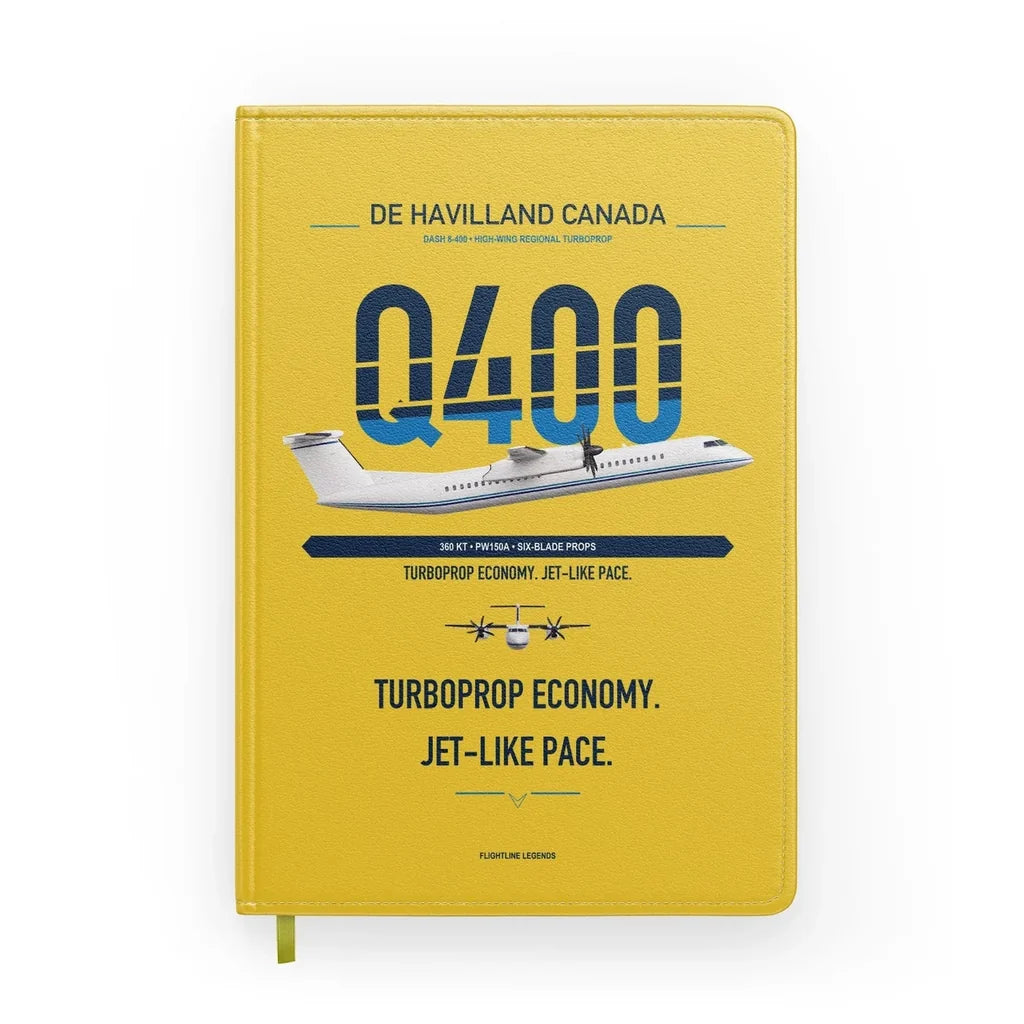 De Havilland Dash 8-400 design on yellow notebook