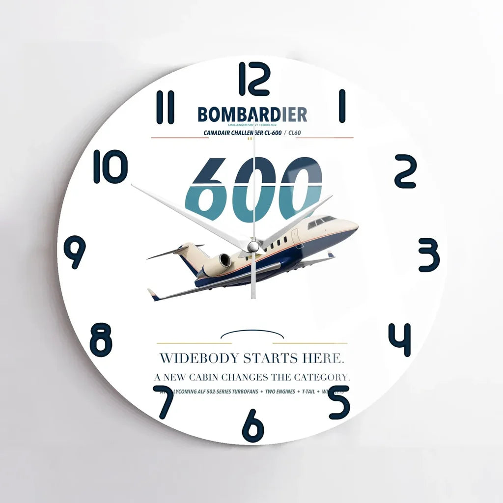 Bombardier Challenger 600 design on white no frame wall clock