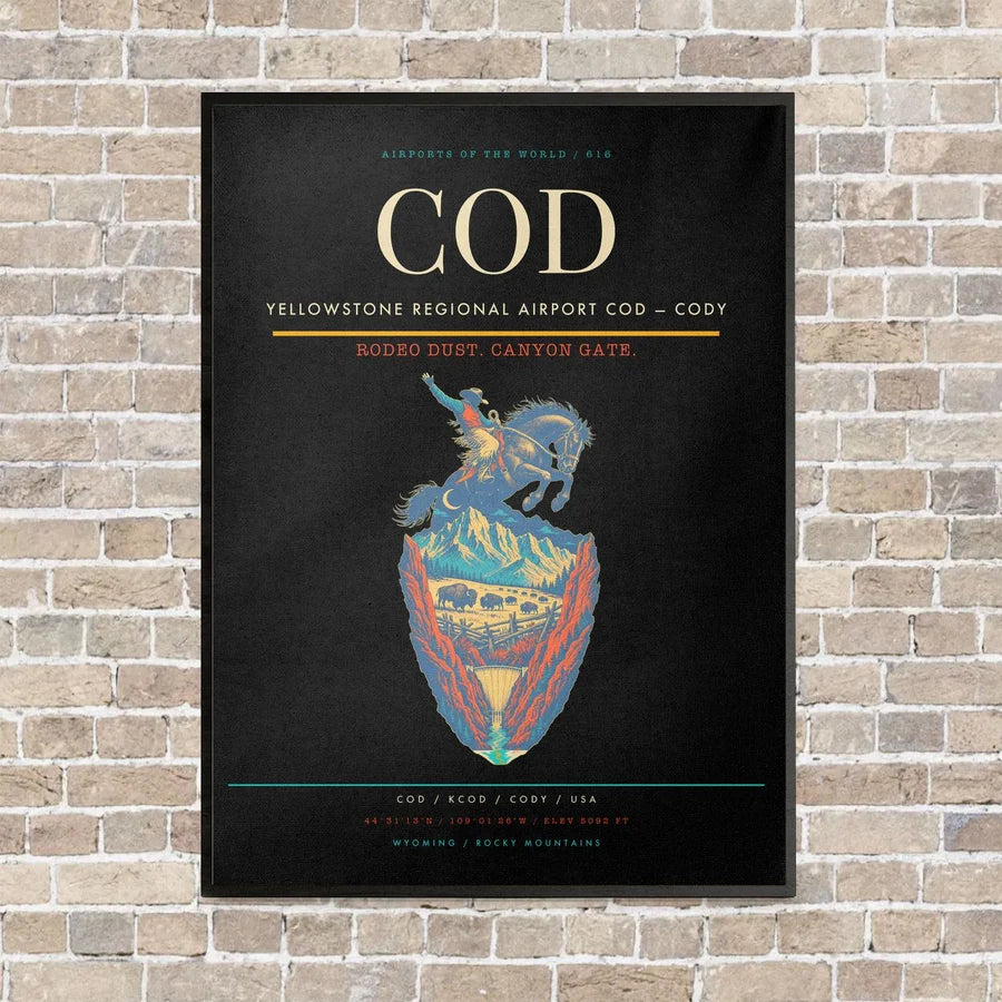Yellowstone Regional Airport COD — Cody vertical canvas print - framed - black background