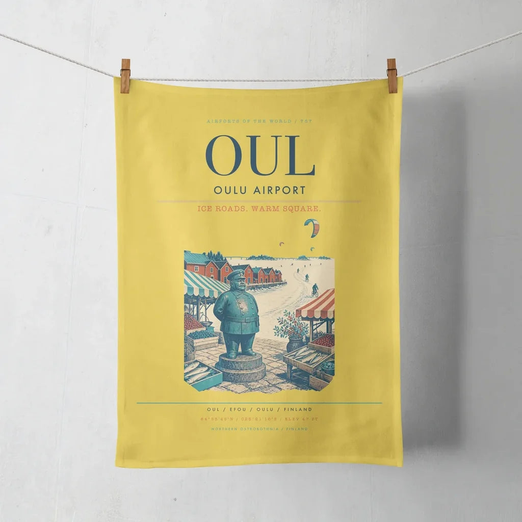 Oulu Airport (OUL) design on yellow towel