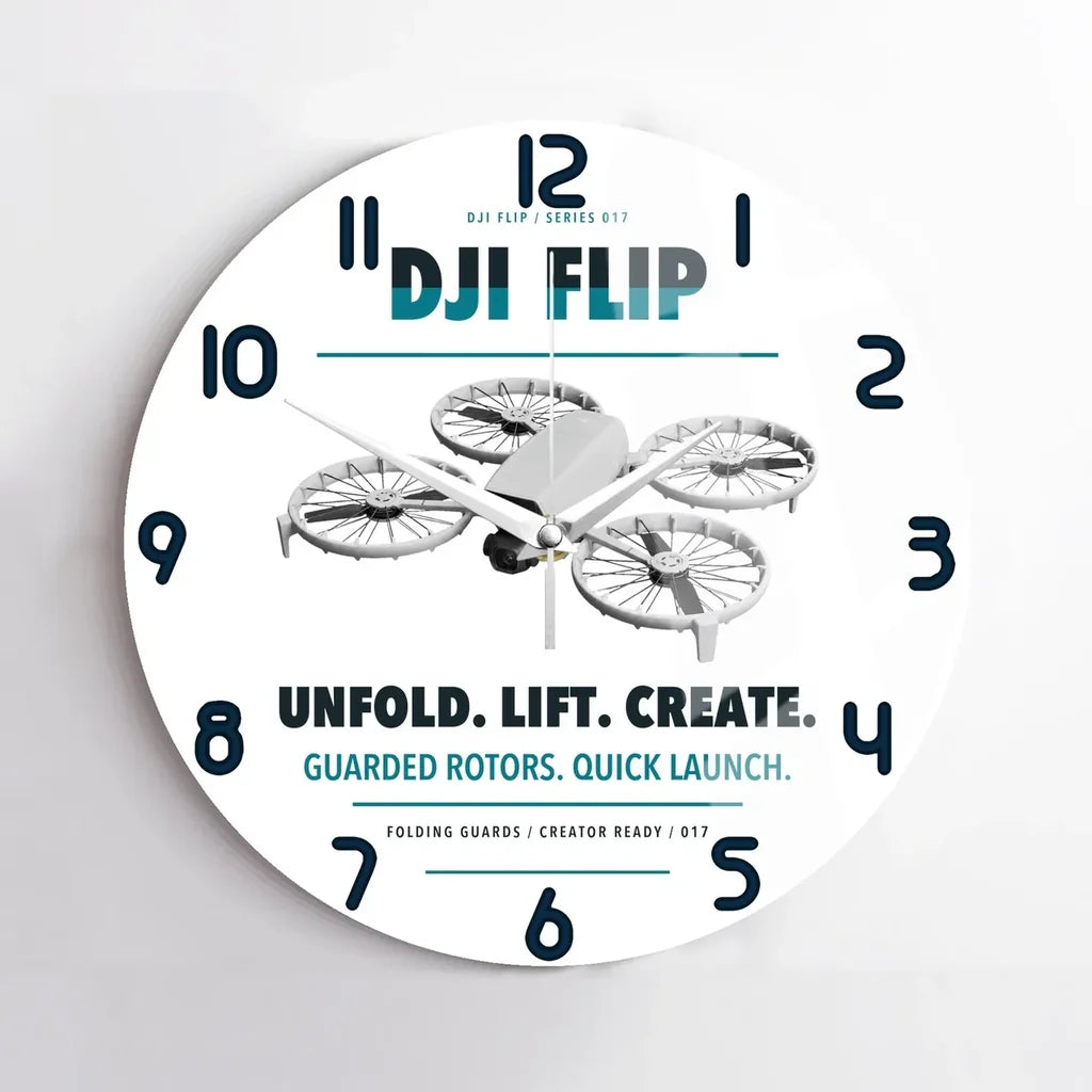 DJI Flip design on white no frame wall clock