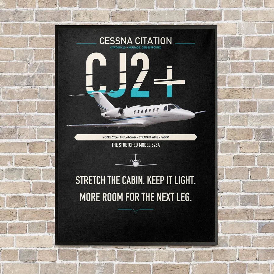 Cessna Citation CJ2+ vertical canvas print - framed - black background