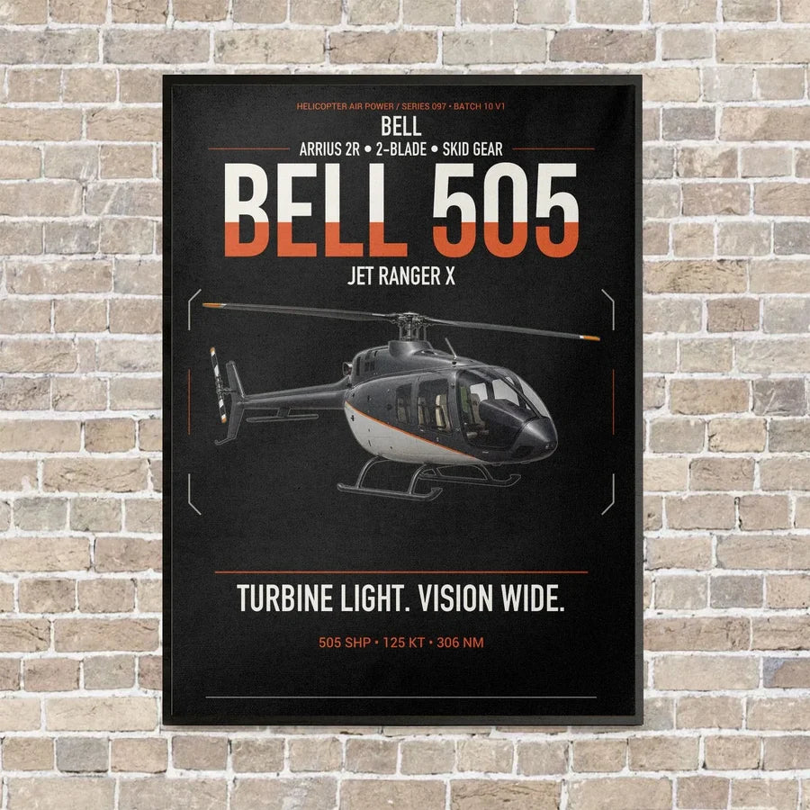 Bell 505 Jet Ranger X vertical canvas print - framed - black background