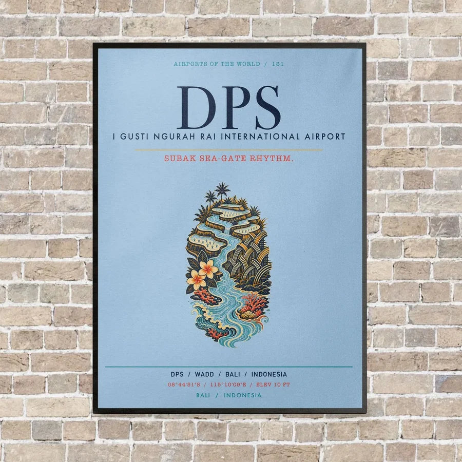 I Gusti Ngurah Rai International Airport Bali DPS vertical canvas print - framed - light blue background