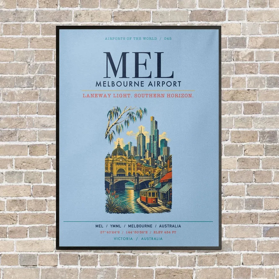 Melbourne Airport MEL vertical canvas print - framed - light blue background