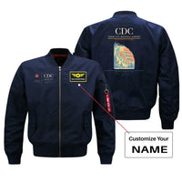 Thumbnail for Cedar City Regional Airport (CDC) design on blue bomber jacket with custom name patch