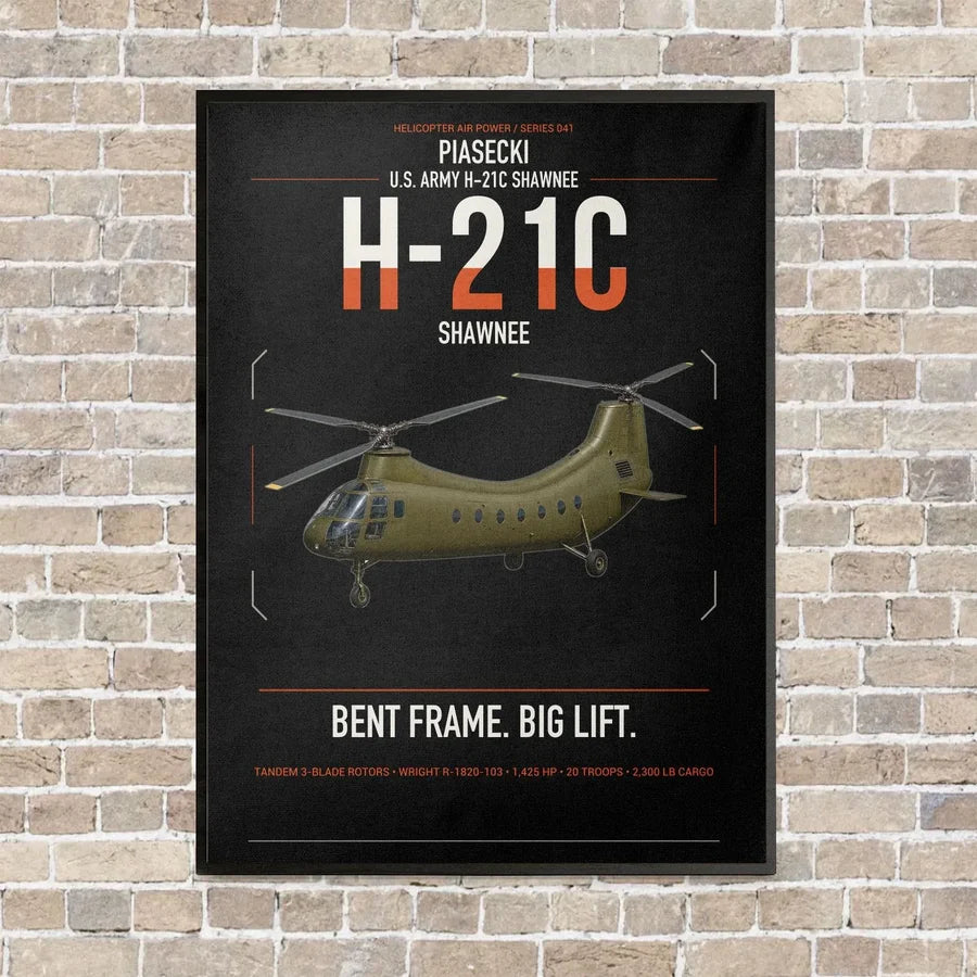 Piasecki H-21C Shawnee vertical canvas print - framed - black background