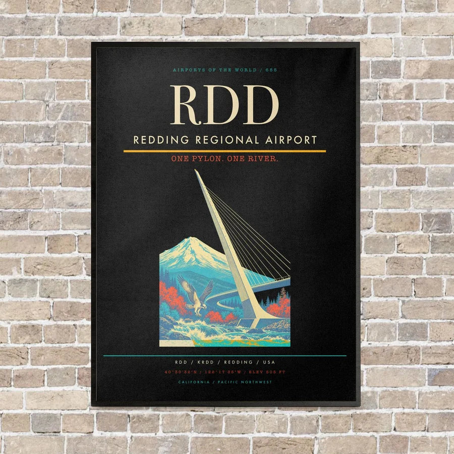 Redding Regional Airport RDD vertical canvas print - framed - black background