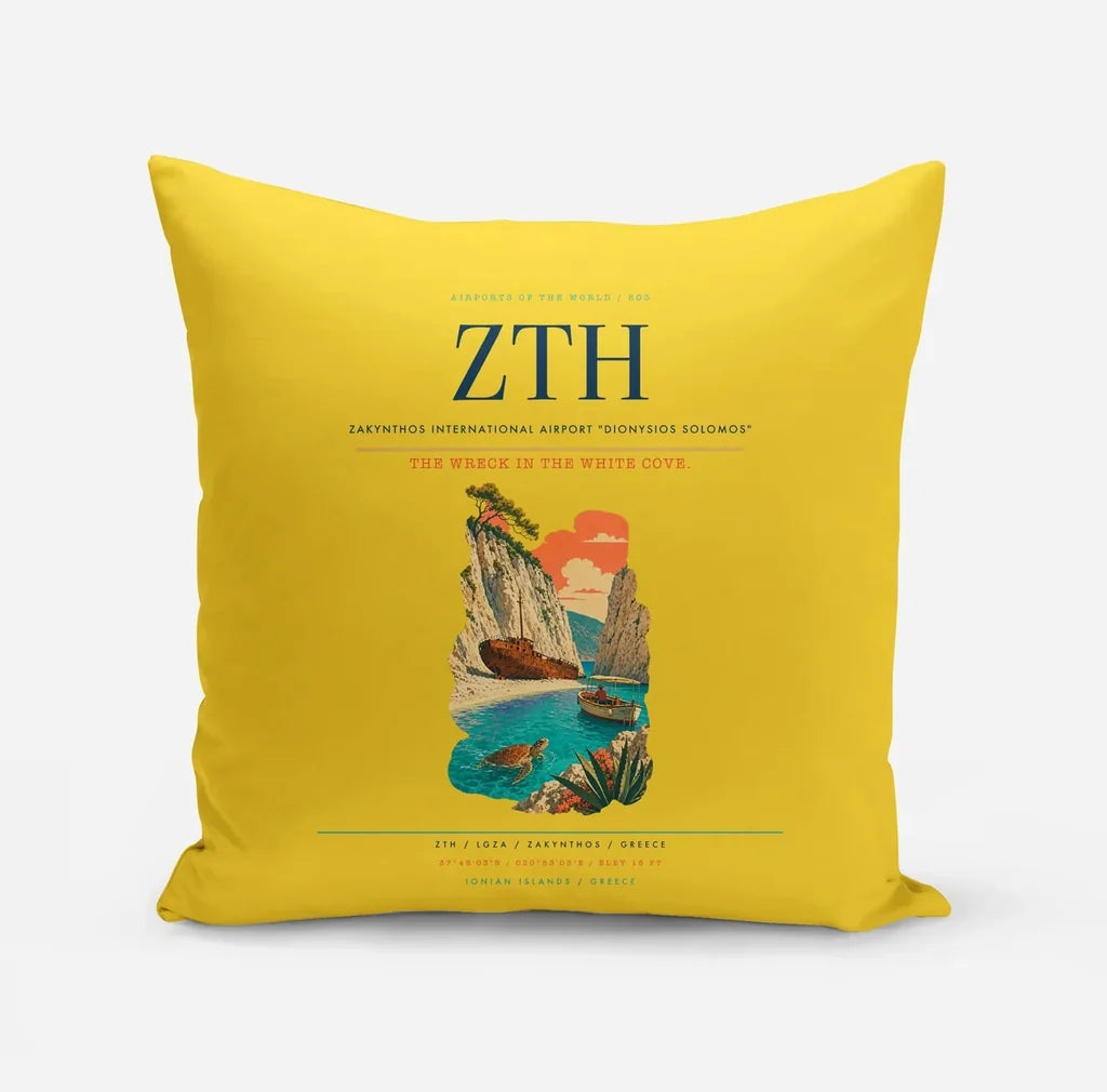Zakynthos International Airport "Dionysios Solomos" (ZTH) design on yellow pillow