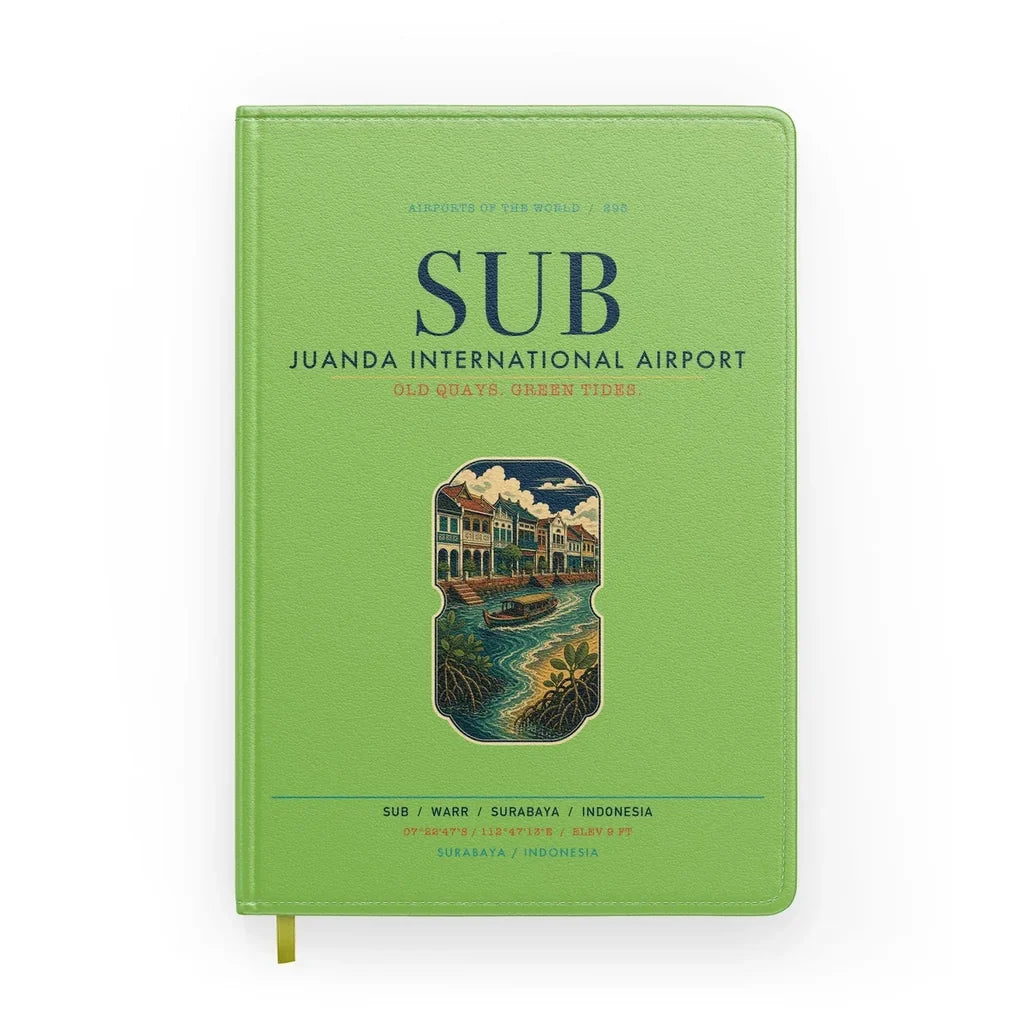 Juanda International Airport Surabaya (SUB) design on light green notebook
