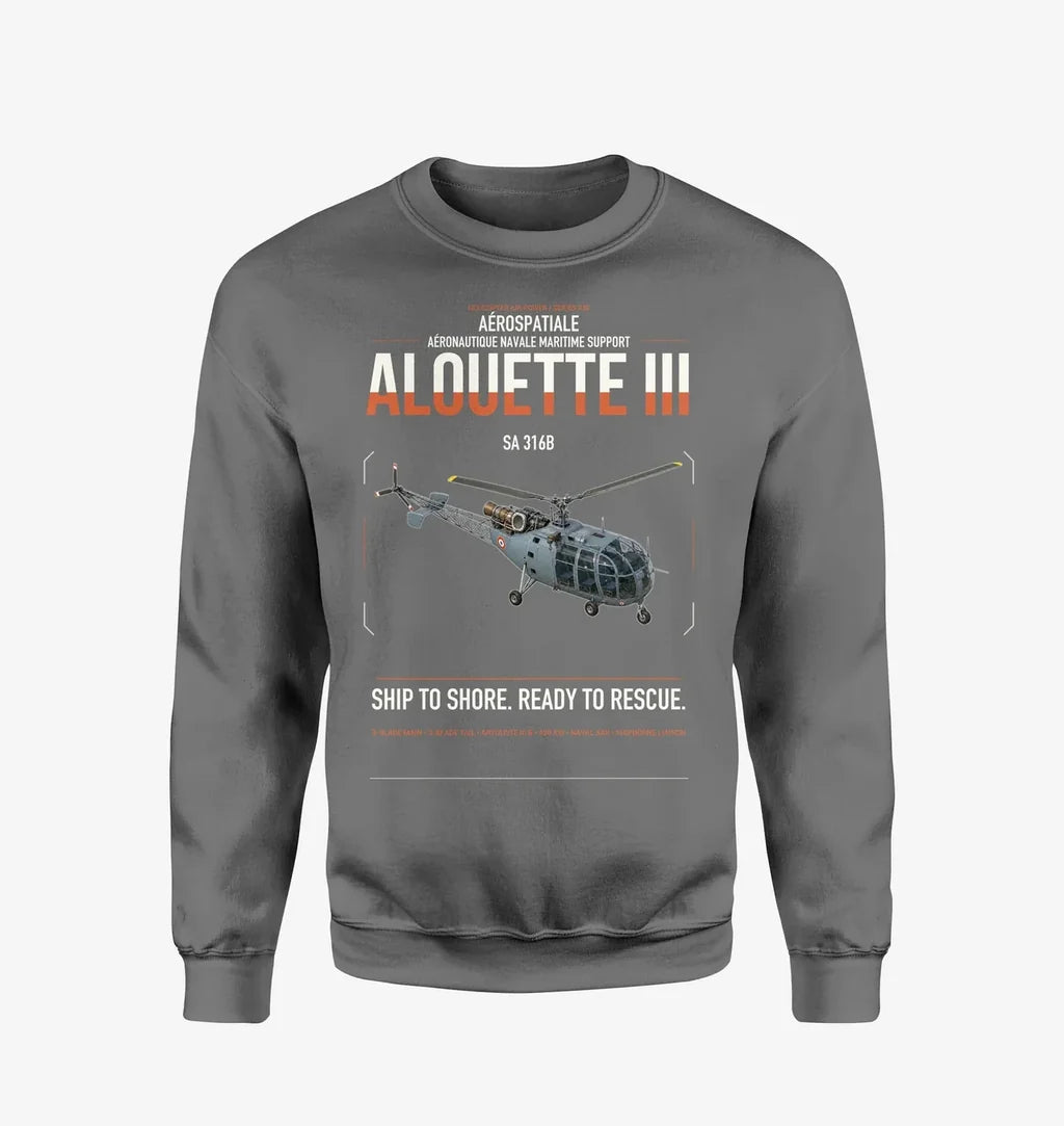 Aérospatiale SA 316B Alouette III design on gray sweatshirt