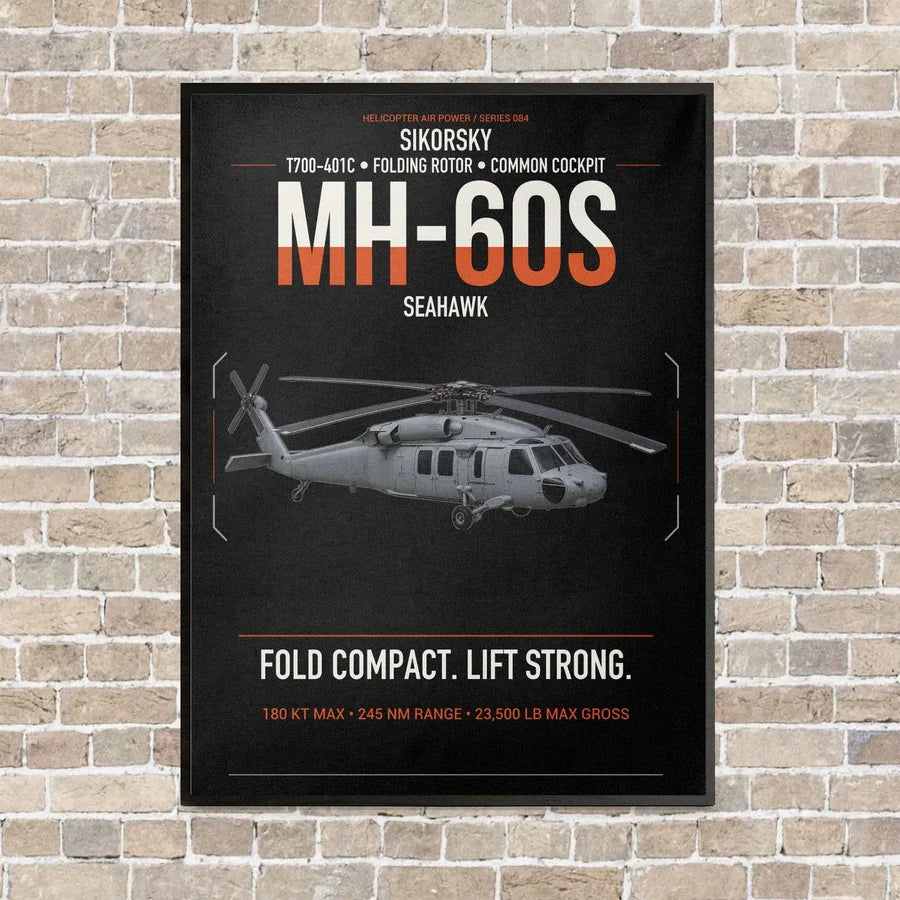 Sikorsky MH-60S Seahawk vertical canvas print - framed - black background