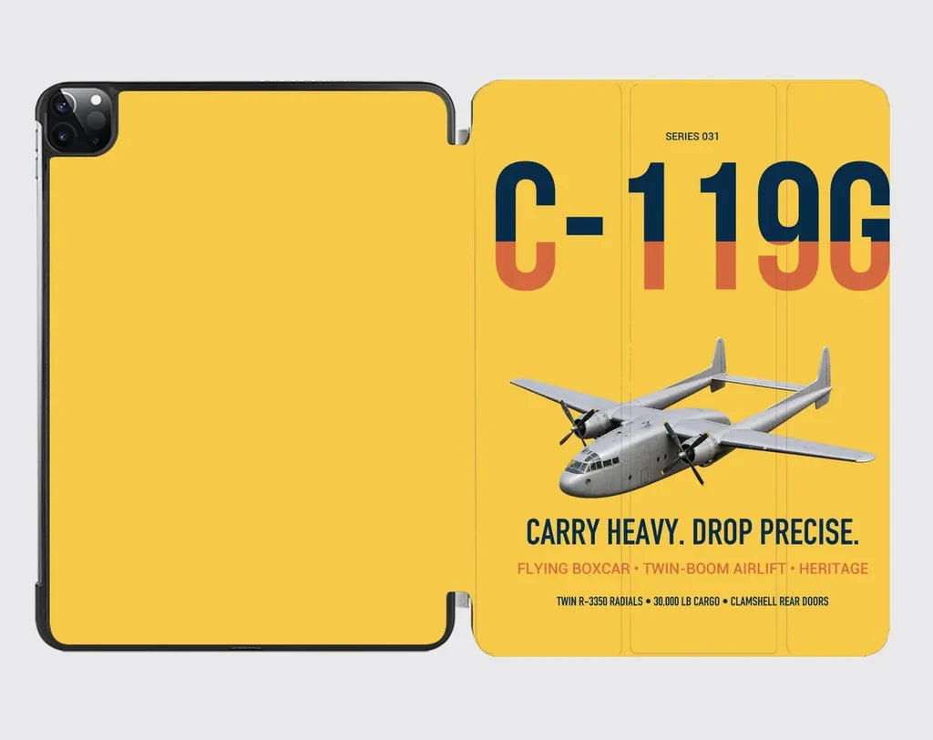 C-119G Flying Boxcar design on yellow ipad tablet case