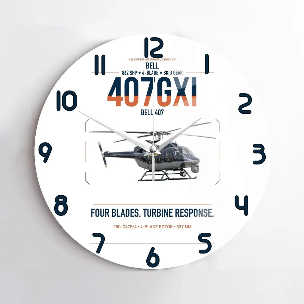 Bell 407GXi design on white no frame wall clock